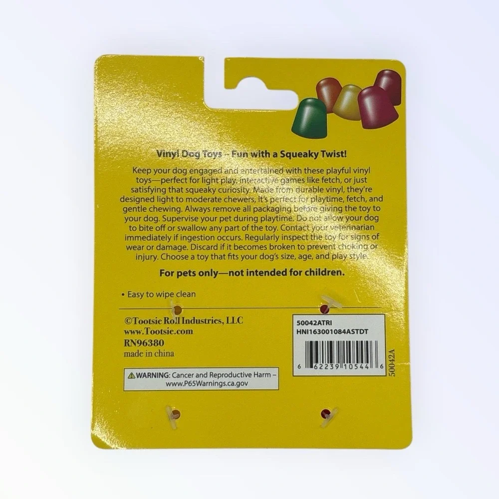 DOTS CANDY DOG TOYS RED YELLOW VINYL SQUEAKY